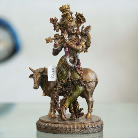 Krishna with Cow Handcrafted Bronze Statue | Divine Harmony 🐄🎶