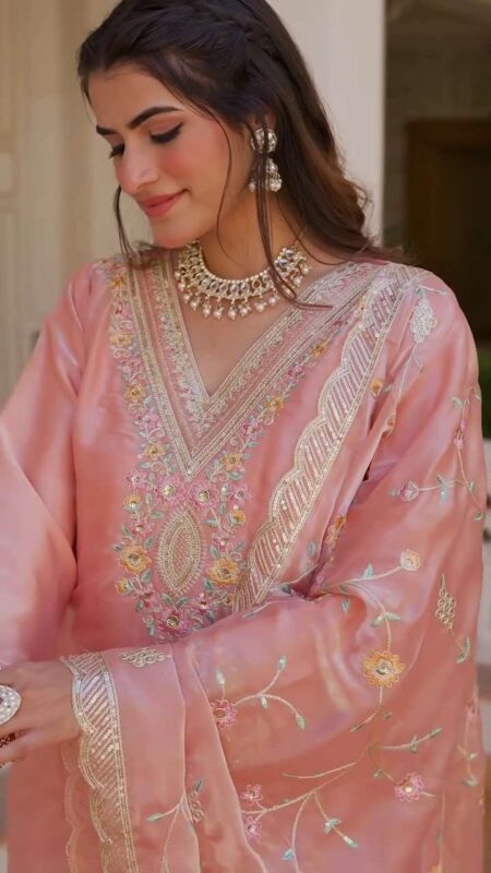 Women’s Silk Heavy Embroidery & Sequin Work Straight Kurti Set with Pant & Dupatta