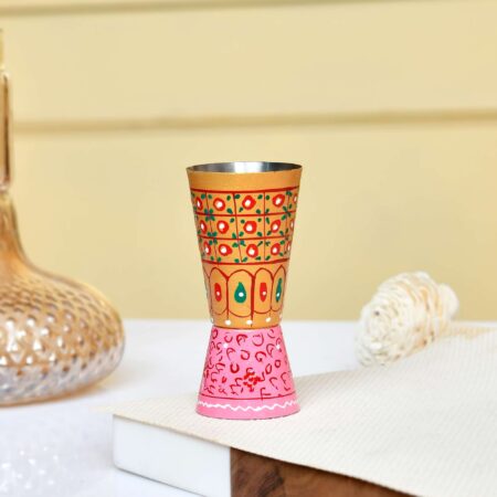 Hand painted Sleek Aluminium 10x4 Decorative Glass | Mustard Yellow & Pink Modern Accent 🕯️🌸