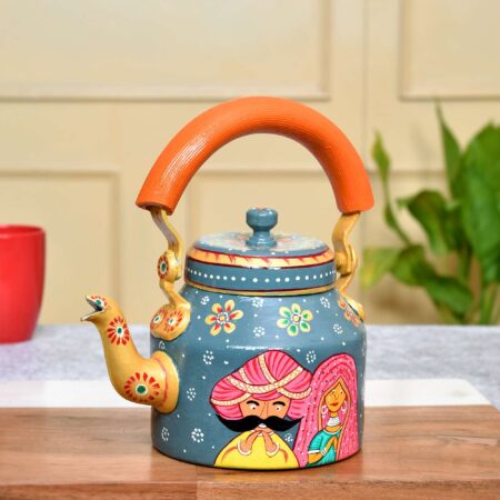 Hand-Painted Aluminium Tea Kettle | Grey 750 ml Artisanal Decor & Serveware