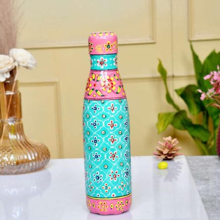 Pink & Aqua Blue Aluminium Water Bottle 27×7 cm | Reusable Eco-Friendly Drink Bottle