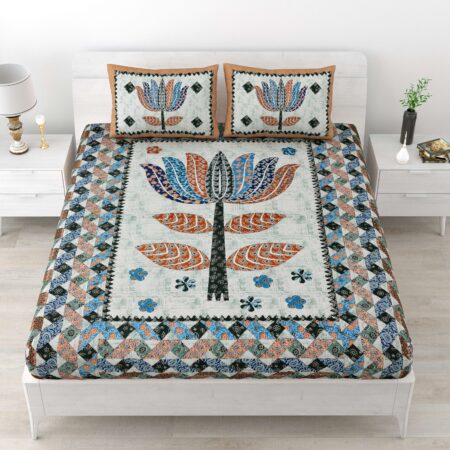 Rajasthani Traditionally Printed Cotton Doublebed Bedsheet With Pack of 2 Pillow Covers