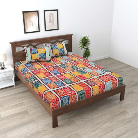 Rajasthani Traditionally Printed Cotton Doublebed Bedsheet With Pack of 2 Pillow Covers