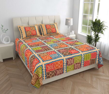 Rajasthani Traditionally Printed Cotton Doublebed Bedsheet With Pack of 2 Pillow Covers