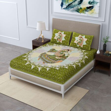 Grinish-Colored 100% Cotton Jaipuri Traditional Double Bedsheet With Two Pillow Covers.?